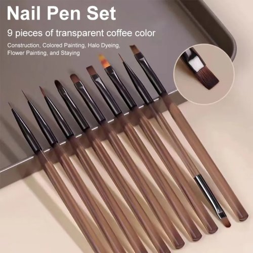 Immagine di Set di 9 Pennelli Professionali per Nail Art in Gel UV e Acryl - Pennelli per Disegno, Liner e Manicure Fai Da Te con Punta Precisione