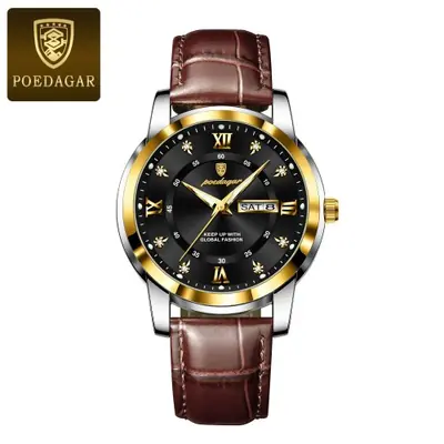 Image de Montre Homme Luxe Étanche - Cuir Lumineux avec Date et Semaine
