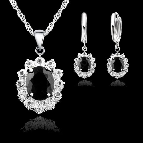 Bild von Elegantes Prinzessin-Schmuckset aus 925er Sterling Silber mit Zirkonia-Kristallen – Halskette, Ohrringe und Verlobungs- oder Hochzeitsgeschenk für Frauen