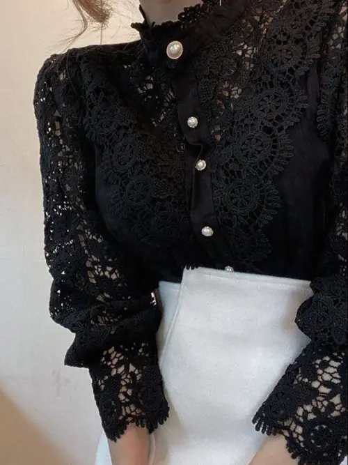 Image de Blouse Élégante en Mousseline de Soie avec Dentelle Florale