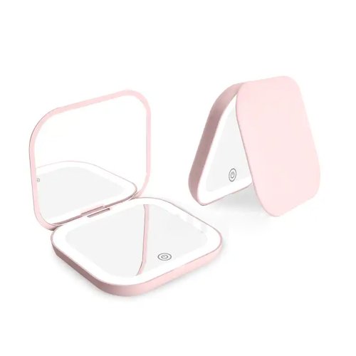 Compacte spiegel met verlichting, 1X/2X vergroting, draagbare opvouwbare handspiegel, kleine zakspiegel met LED-verlichting voor reizen, cadeau, handtas