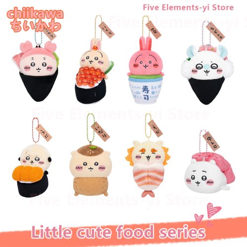 Imagen de Muñeco de Peluche Chiikawa Sushi Serie Hachiware con Taza de Té Negro, Caviar, Usagi, Ardilla Voladora, Nutria Marina y León Sa – Colgante y Bolsa Regalo Incluida