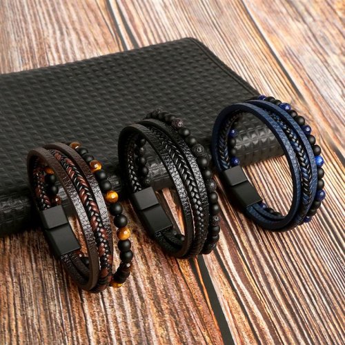 Afbeelding van Stijlvolle Leren Armband voor Mannen – Punk & Hip Hop Design