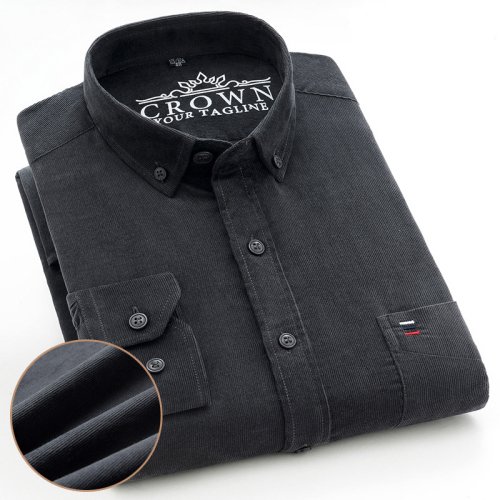Imagen de Camisas de pana 100% de algodón para hombre, camisas de vestir de negocios informales de manga larga...