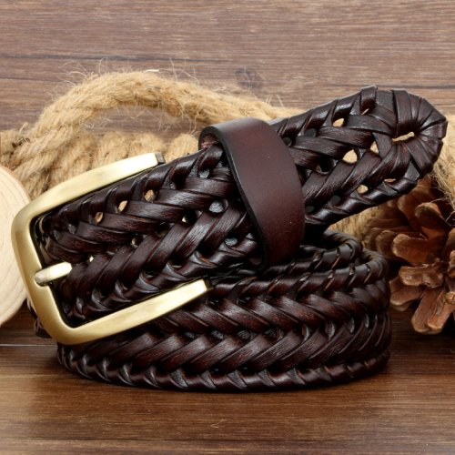 Image of Premium Genuine Leather Unisex Belt for Men and Women – Handcrafted Woven Knitted Design with Luxury Strap and Adjustable Cummerbund Style