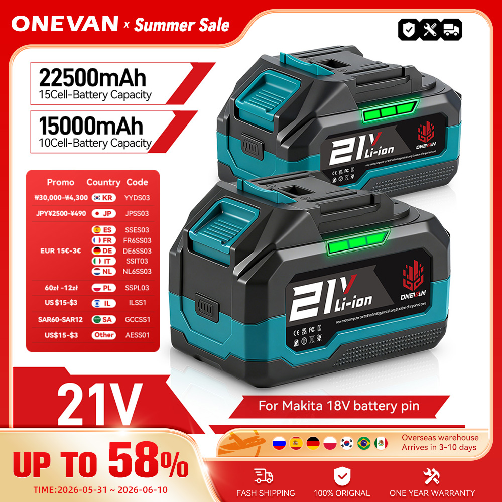 Imagen de ONEVAN 21V batería de litio 928VF 29900mAh 588VF 22900mAh indicador de capacidad herramienta eléctrica recargable para Makita 18V Pin de batería