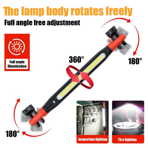 Image of Powerful Rechargeable LED Work Light with Magnetic Base and Hooks for Car Emergency Repairs and Outdoor Use