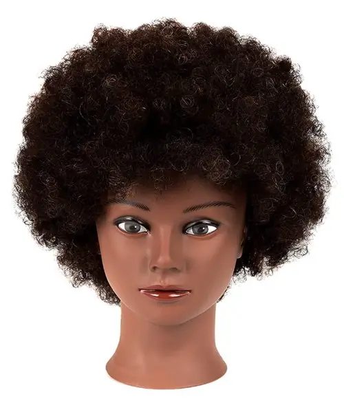 Image de Tête de Mannequin Cheveux Bouclés Africains - 100% Cheveux Humains