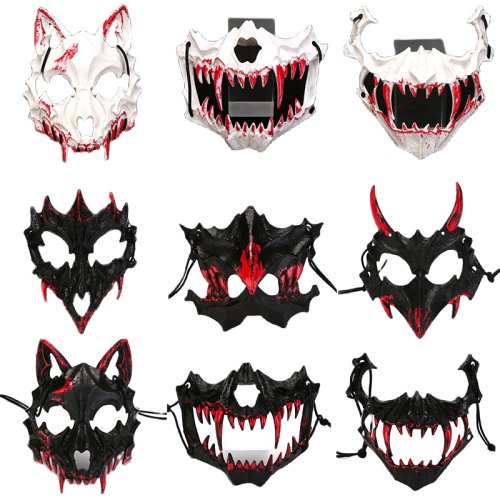 Afbeelding van Halloween Schedelmasker & Halfgelaatsmasker - Cosplay Accessoire voor Dragon God, Fierce Tiger, Tengu, Wolf en Nachtvork Thema's
