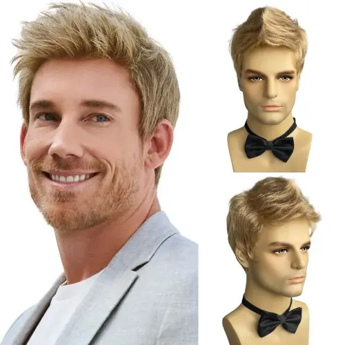 Image de Perruque Blonde Naturelle pour Hommes - Cheveux Synthétiques Moelleux