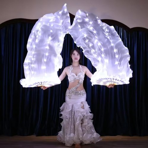 Imagen de Abanicos LED para Danza del Vientre con Seda Degradada de 150 cm - Accesorios de Baile para Escenario, Izquierda y Derecha