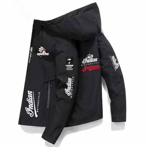 Imagen de Chaqueta con Capucha para Hombre con Logotipo Indian, Cortavientos Parka Impermeable para Actividades al Aire Libre, Ideal para Correr, Ciclismo y Deportes en la Mañana