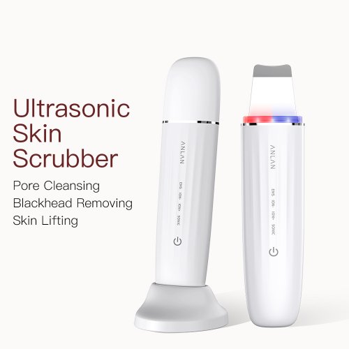 Immagine di Pulitore Viso ad Ultrasuoni con Tecnologia EMS e Luce Rossa e Blu per Peeling Naturale, Rilassamento Muscolare e Pulizia Profonda dei Porì - Macchina per Cura della Pelle IPX7