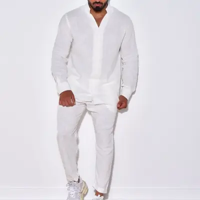 Image de Ensemble Homme Coton Chanvre Col Montant - Style Décontracté