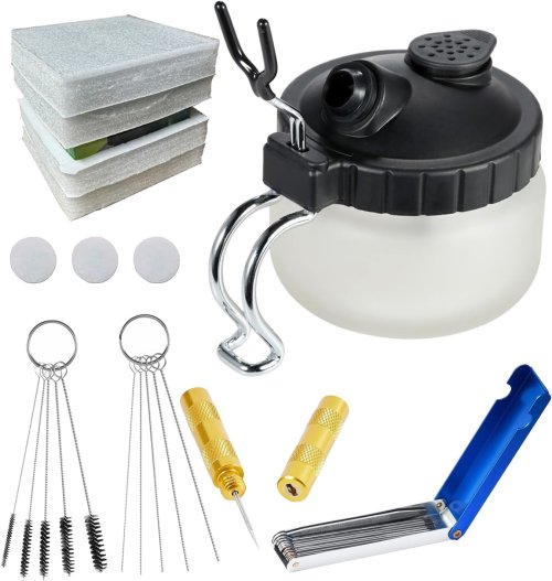 Imagen de Kit Completo de Limpieza Natural para Aerógrafo con Cepillos, Boquillas y Soporte de Vidrio – Ideal para Tatuajes y Arte Corporal