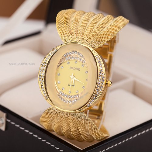 Image of Elegant Gold Rhinestone Women's Quartz Watch – Luxury Fashion Analog Bracelet Watch for Everyday Style