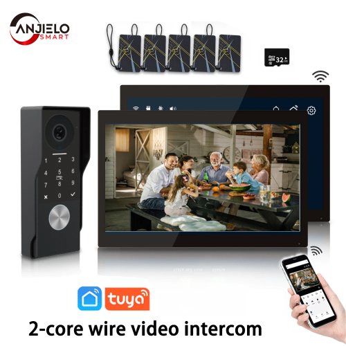 Afbeelding van Anjielo 10-inch Touchscreen Slimme Intercom Deurbel met 1080p Waterdichte CCTV-Camera, WiFi & Kabelverbinding, Tuya App Ondersteuning