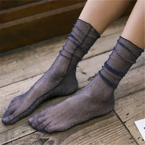 Image de Chaussettes fines transparentes dorées et argentées pour femmes