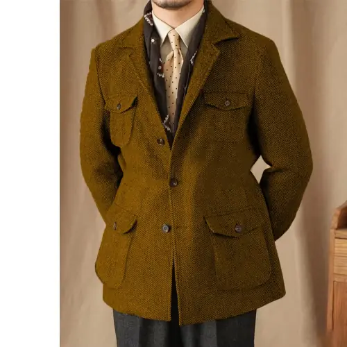 Image de Blazer Vintage en Tweed pour Homme - Style Britannique Élégant