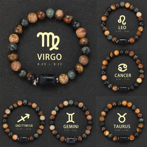 Imagen de 12 pulseras del zodiaco piedra Natural cáncer Virgo Leo Libra pulsera parejas amistad regalos pulseras joyería pulsera hombre