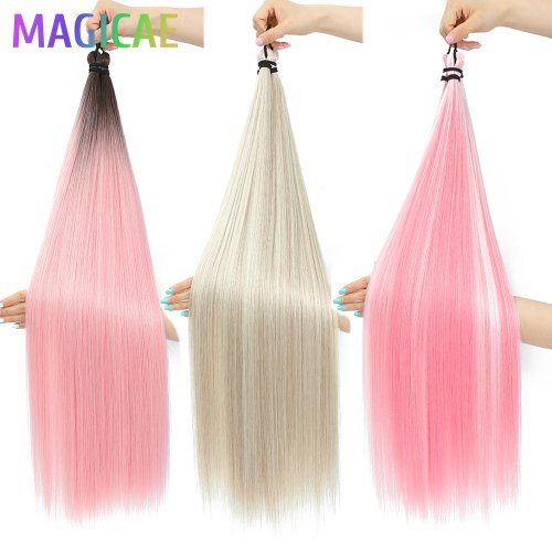 Bild von 3 Stück 28-Zoll Gerade Zöpfe Haarverlängerung Blond Pink Ombre Braun Twist Crochet – 300 Gramm Hitzebeständiges Synthetisches Haarbündel