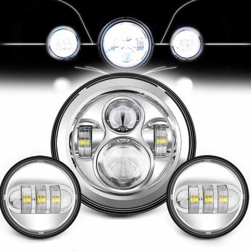 Afbeelding van 7-inch LED Koplamp met 4,5-inch Mistlampen en Montagering voor Harley-Davidson Touring, Electra Glide, Road King en Street Glide