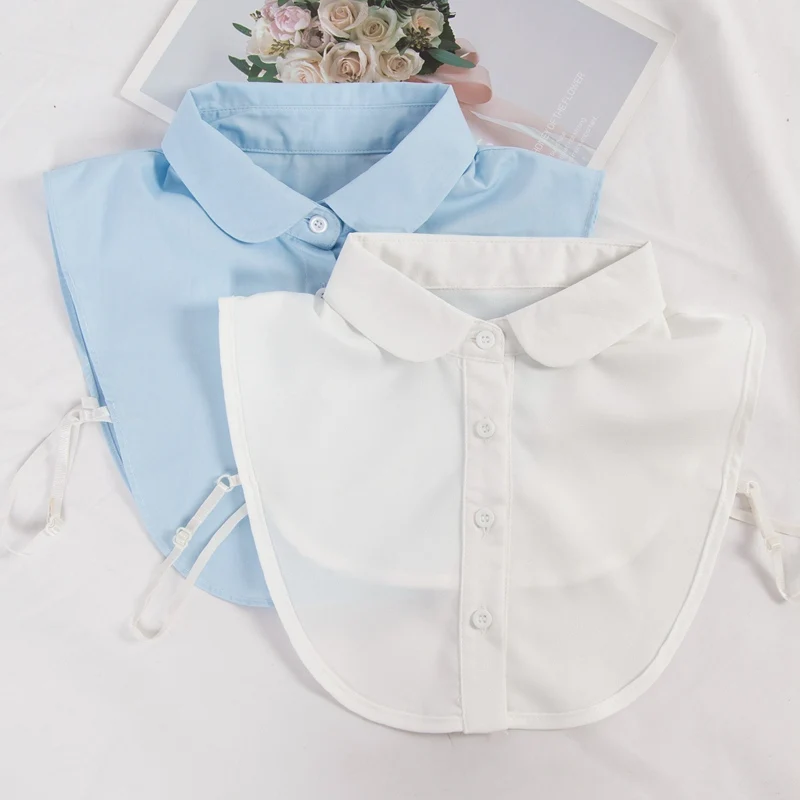 Imagen de Jersey de camisa versátil con cuello abatible pequeño Vertical blanco de algodón para primavera y otoño para mujer, accesorios de ropa con cuello falso a la moda