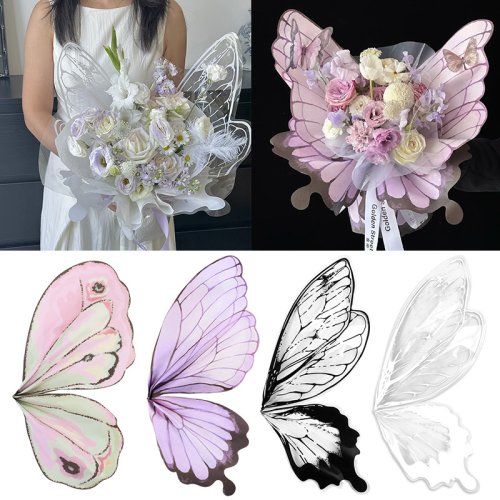Bild von 24 Stück Blumen-Geschenkpapier mit Kreativen Schmetterlingsflügeln – Natürliche Blumensträuße Verpackungsmaterial für Hochzeit, Geburtstag, Party & DIY Geschenke