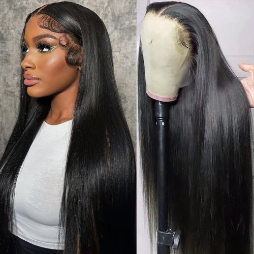 Immagine di Parrucca in Capelli Umani con Frontale in Pizzo Trasparente HD da 34 Pollici, Modello 13x6 e 13x4, Taglio Dritto, Ideale per Donne che Cerca un Aspetto Naturale e Duraturo