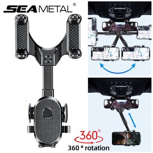 Imagen de Soporte para Teléfono para Espejo Retrovisor de Coche Seametal 360° con Clip Retráctil y Tenedor Universal para Celular – Ideal para Navegación GPS y Uso en Auto