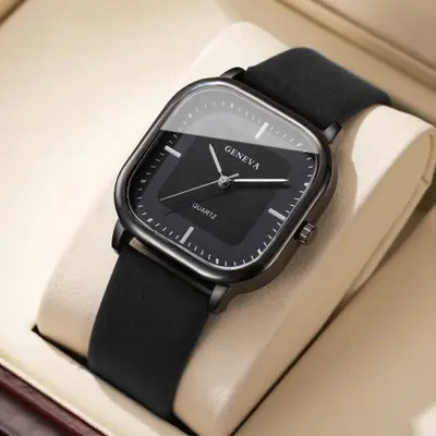 Montre Homme Carrée Minimaliste - Cuir & Quartz