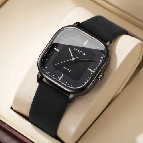 Image de Montre Homme Carrée Minimaliste - Cuir & Quartz