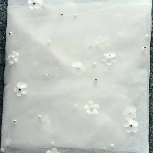 Image de Voile de mariée perlé 3D fleurs avec traîne longue