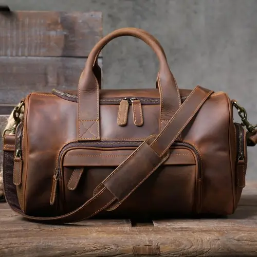 Image de Sac de Voyage Vintage en Cuir Véritable pour Hommes