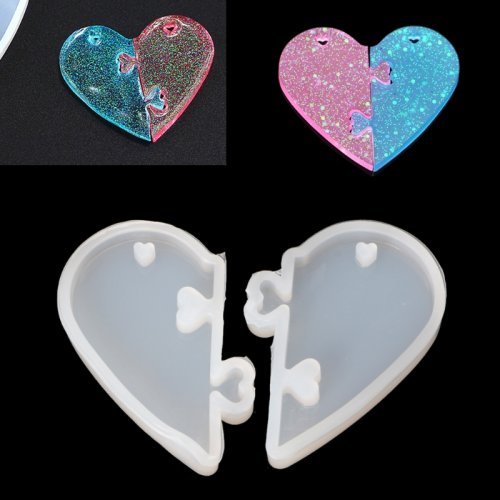 Imagen de Molde de Silicona Líquida para Candados en Forma de Corazón - Kit de 2 Unidades para Resina Epoxi y Bricolaje en Joyería