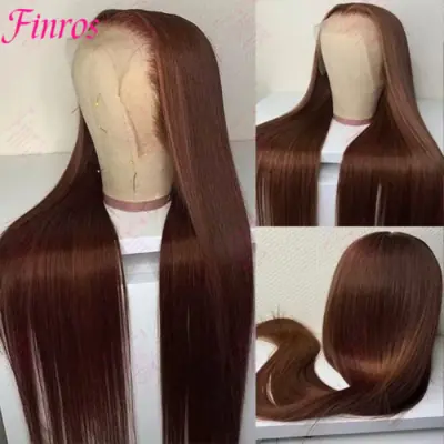 Image de Perruque dentelle HD 30 pouces cheveux brésiliens lisses brun chocolat