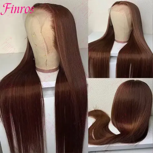 Image de Perruque dentelle HD 30 pouces cheveux brésiliens lisses brun chocolat