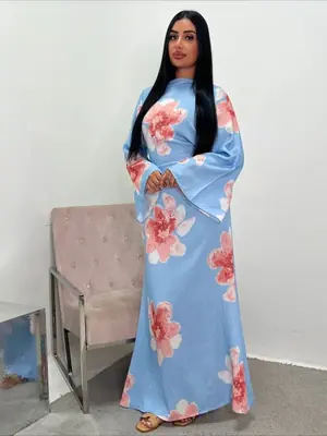 Image de Robe Eid Abaya Imprimée - Élégance Musulmane 2025