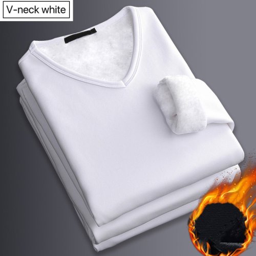 Image of Men's Thick Velvet Thermal Underwear Long Sleeve V-Neck Warm Winter Base Layer Top
