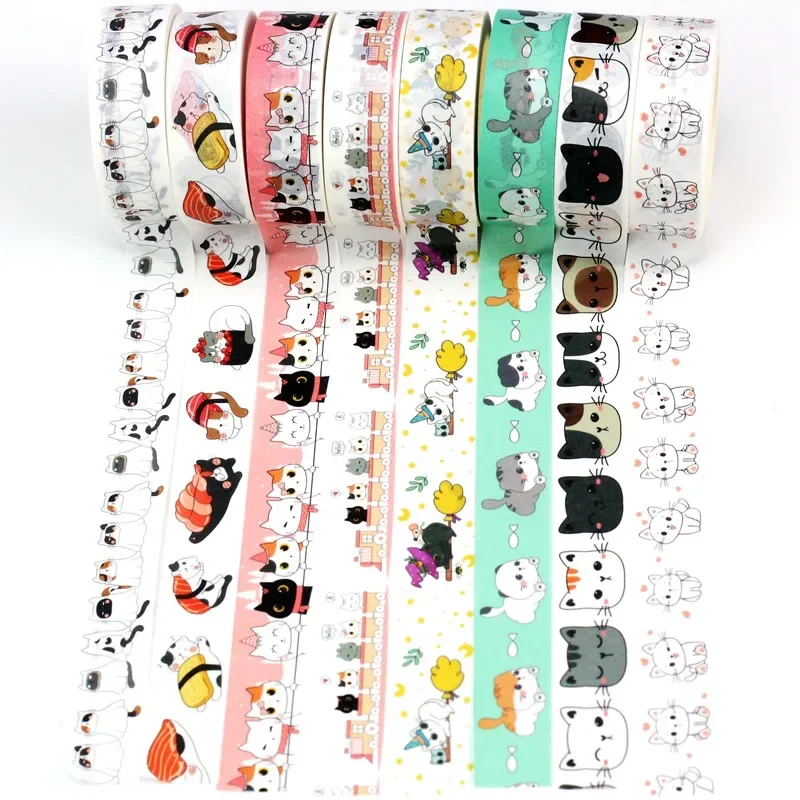 Immagine di Nastro Adesivo Kawaii Gatto - Set Decorativo per Scrapbooking