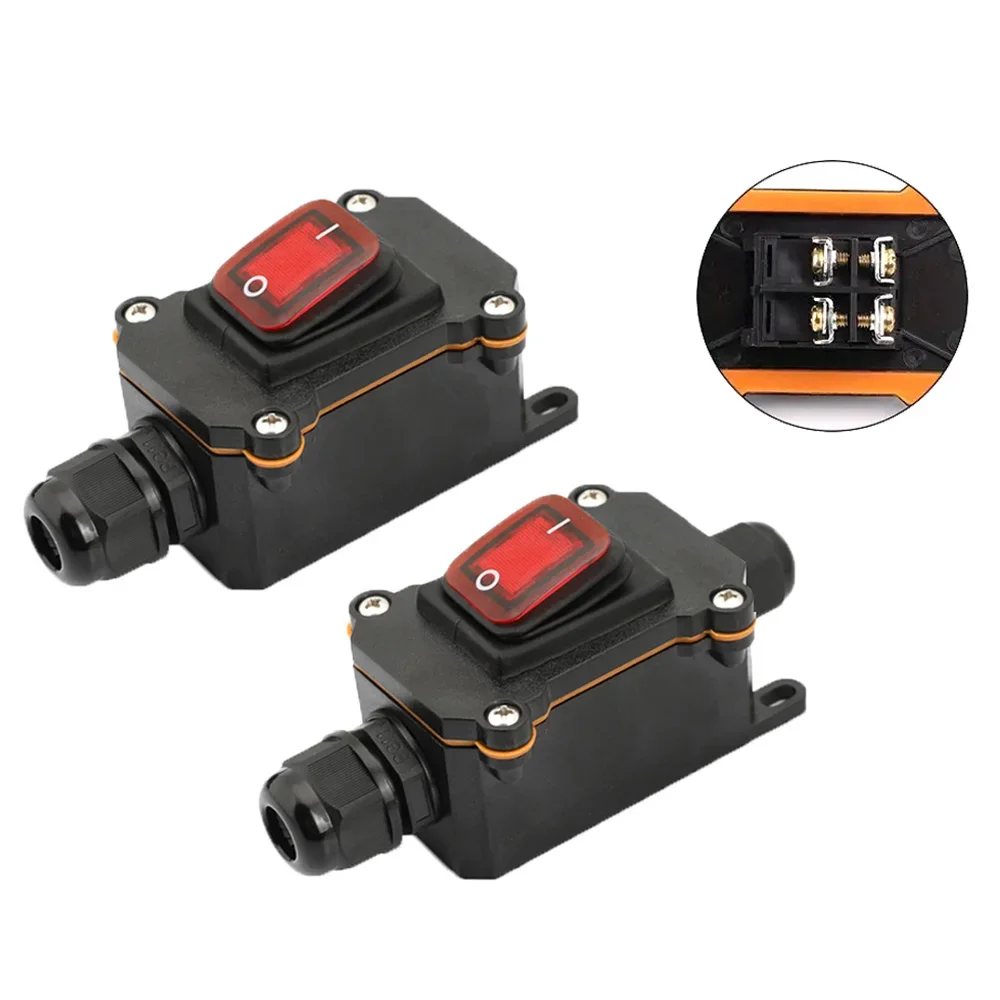 Image of Waterproof Marine Rocker Switch with Inline Power Cord, 110V/220V/12V/24V, 20A High Current Connector, IP67 Junction Box for Outdoor Use