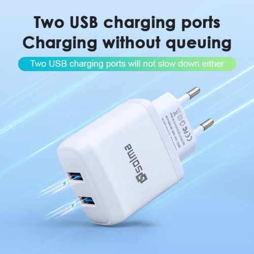 Afbeelding van 2-poorts USB-oplader Wit EU-standaardstekker Mobiele telefoon opladen voor iPhone Samsung iOS Android Universele wandoplader