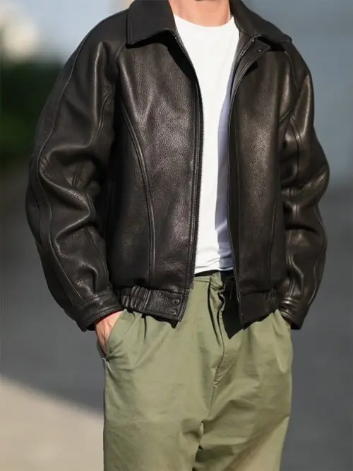 Image de Blouson en Cuir PU Noir Homme - Style Vintage Luxe
