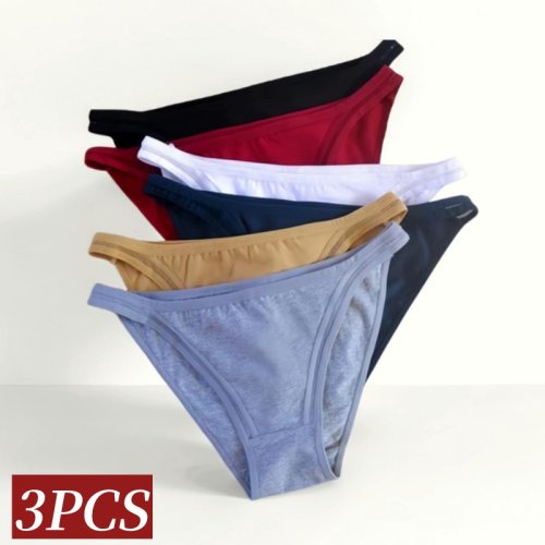 Image of 3-Pack Soft Cotton Brazilian Briefs for Women – Low Rise Sexy Underwear, Breathable and Comfortable Lingerie in M & XL