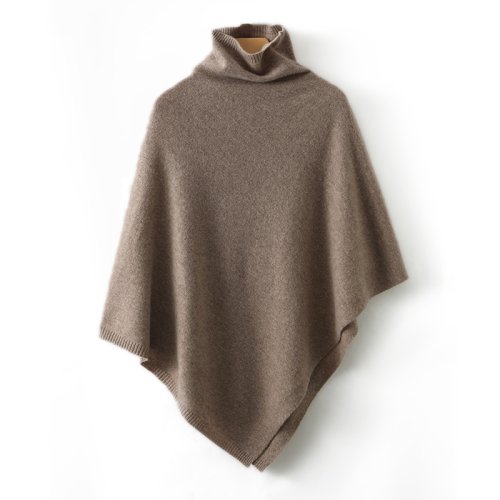 Bild von Weicher Strickponcho aus 100% Wolle mit Rollkragen – Damenmantel im Trend-Look mit Fledermausärmeln und loser Passform