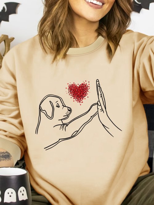 Afbeelding van Zwart Dames Sweatshirt met Ronde Hals van Pluche - Grote Maat, Comfortabel en Schattig Hond Motief voor Herfst en Winter
