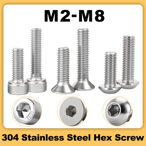Image of High-Quality 304 Stainless Steel Hex Socket Head Cap Screws M3 M4 M5 M6 M8 – DIN 912, DIN 7991, ISO 7380 A2 Alloy Allen Bolts for Industrial and Home Use