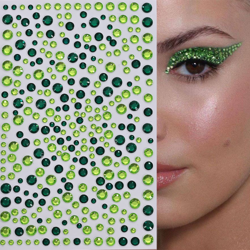 Afbeelding van 1 stks 3D Smaragdgroen Gezicht Juwelen Tattoo Stickers Ronde Steentjes Tijdelijke Tatoeages voor Party Make DIY Body Diamond Decals &
