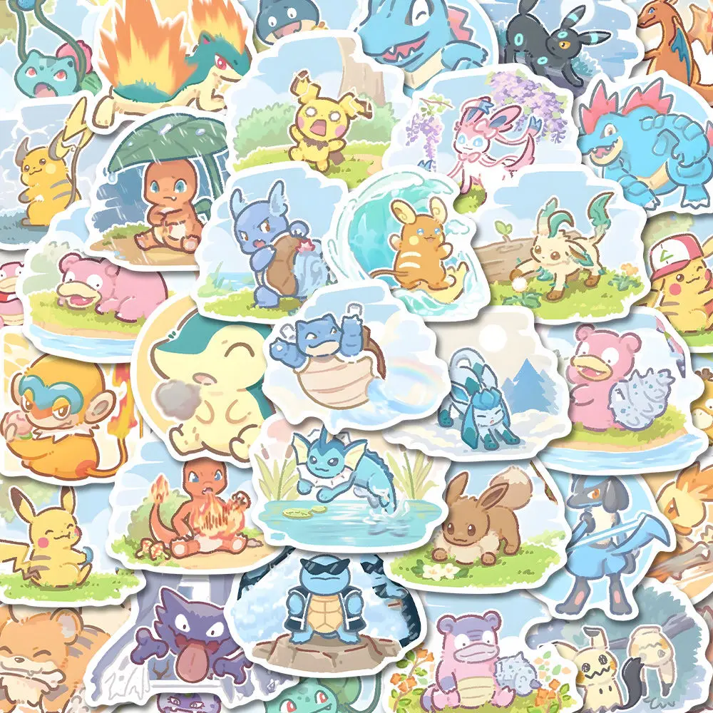 Zdjęcie 63 sztuk naklejek z Pokémonami – Pikachu i inne postacie anime, kawaii naklejki do laptopa, deskorolki, walizki, gitary, telefonu, zabawki dla dzieci, idealny prezent