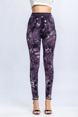 Image de Leggings Imprimé Denim Taille Haute - Élastiques & Séduisants